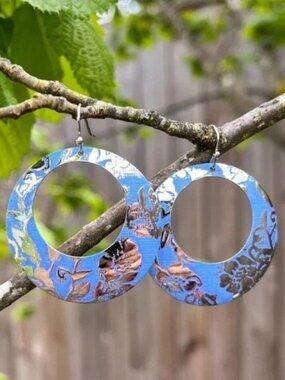 Silver Blue Open Circle Drop Earrings